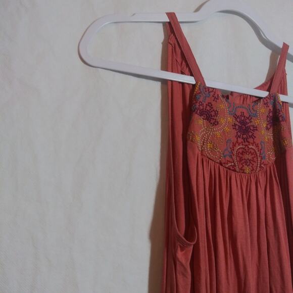 Anthropologie One September Taren Halter Tank Top Flowy Coral Embroidery Size S - Picture 4 of 8